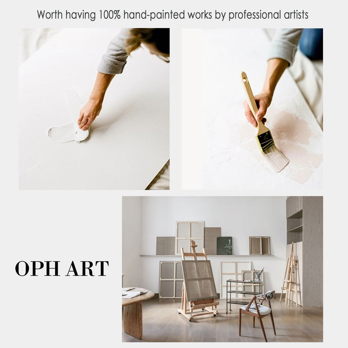 Contemporary Minimalist Art abstract painting creation process with artist workspace